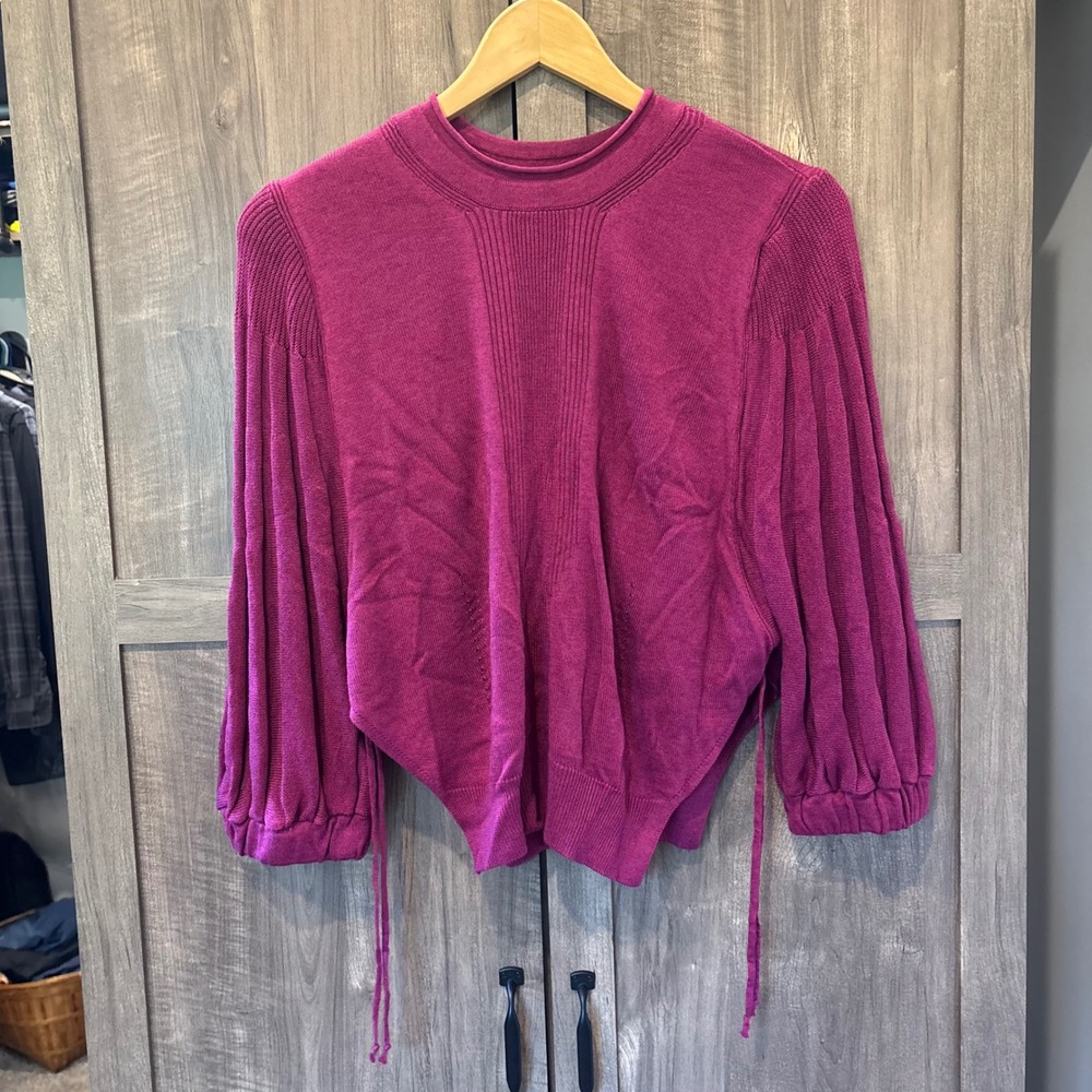 NWT Anthropologie Balloon Sleeve Swing Sweater Open Side Tie Knit Sweater Small
